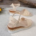 thumbnail image 6 of Espadrilles for Women Open Toe Platform Wedge Sandals Knit Band Ankle Strap Summer Dress Shoes Slingback Heels Beige Size 6, 6 of 9