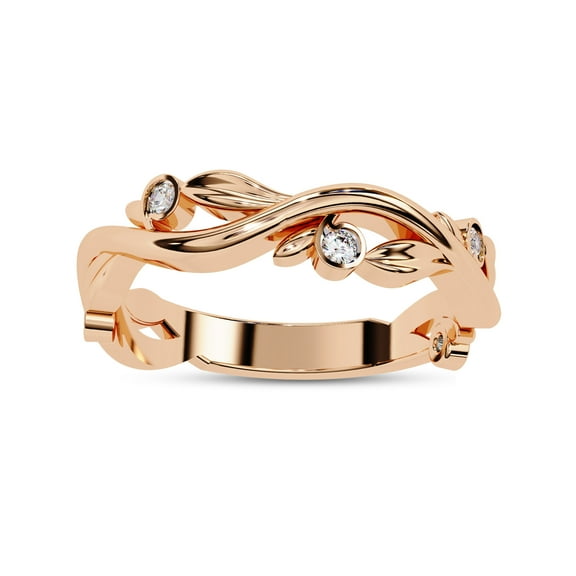 IGI Certified 1/10 Carat (ctw) Lab Grown Diamond 5-Stone Leaf Design Engagement Wedding Band Rings For Women In 18K Solid Rose Gold | F-G, VS-SI Quality (0.10 Cttw) Ring Size-10