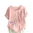 thumbnail image 2 of ALLLIST Spring Tops Pink Button Short Sleeve Printed Floral Crew Neck T-Shirts Summer Blouses XL, 2 of 5