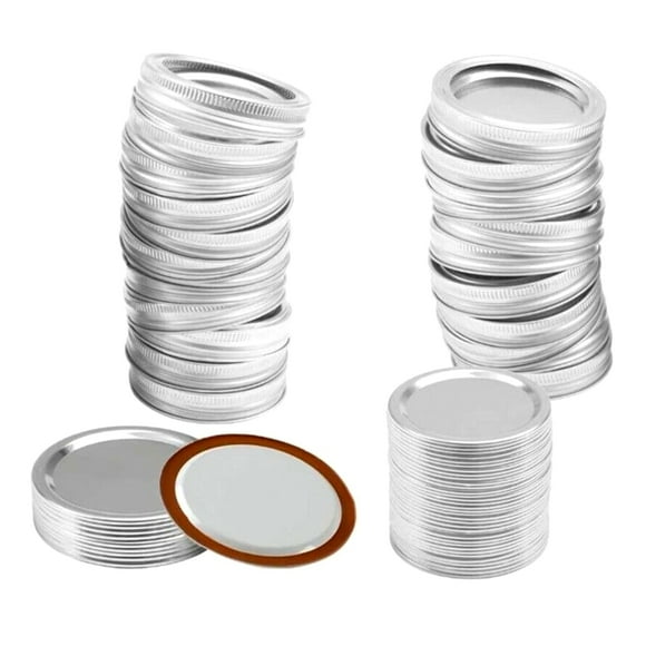 Couvercles et bandes de mise en conserve 48 pièces pour bouche régulière anneaux de pot de 70 mm Couvercles de pot Mason en métal résistant aux fuites de type fendu