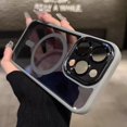 thumbnail image 1 of Luxury Magnetic Metal Lens Bumper Protection Case For iPhone 15 14 13 12 11 Pro Max Plus Wireless Charge Hard Back Clear Cover, 1 of 7