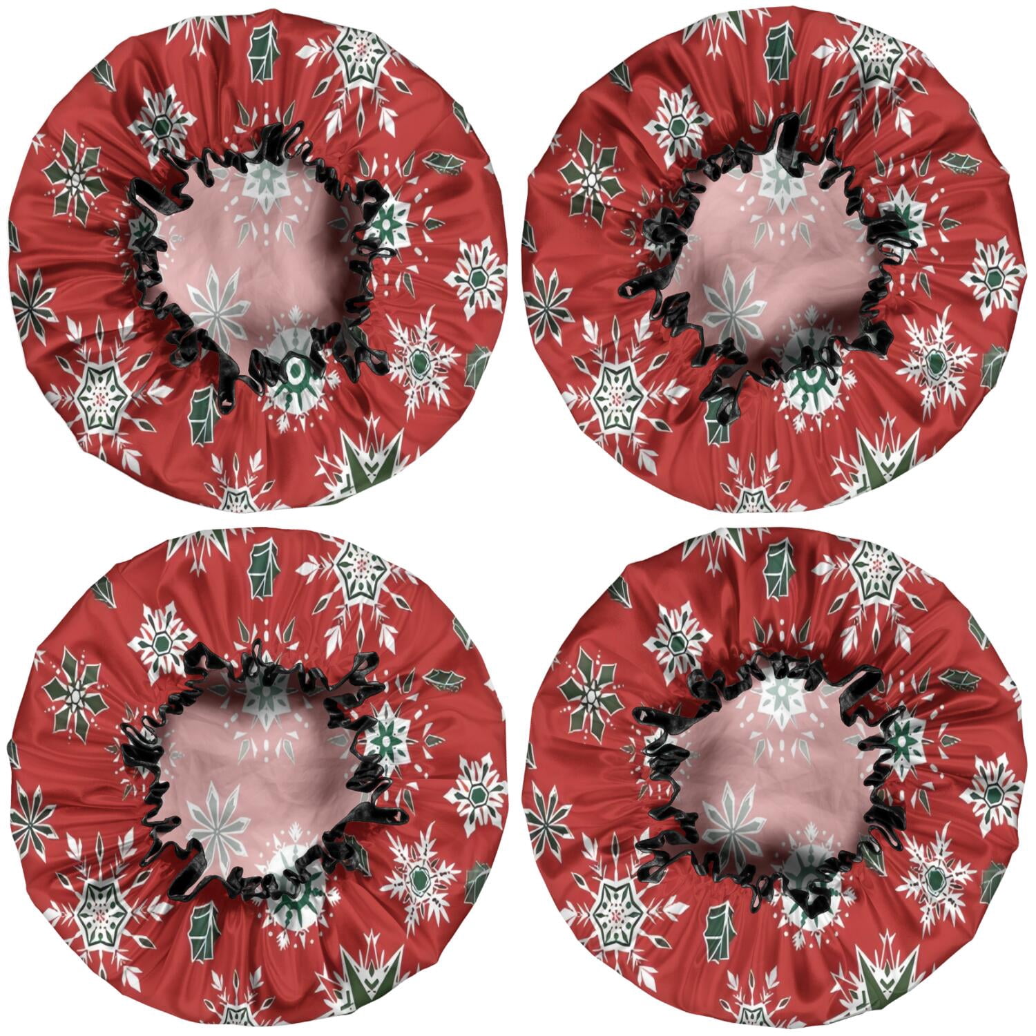 Shower Caps,Red Christmas Snowflake Pattern Waterproof Shower Cap for Women 4 Pieces,Double Reusable Hair Cover for Shower PEVA Elastic Stretch Hem