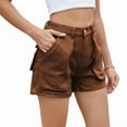 thumbnail image 3 of Womens Summer Jean Shorts Casual Pull on Elastic Waist Denim Shorts with Pockets Brown L, 3 of 10