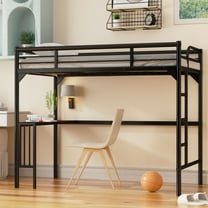 CITYLE Twin Metal Loft Bed with Desk, Ladder, and Guardrails, Twin Loft Bed for Kids, Teens, Adults | Sturdy and Durable | Space-Saving Design | No Box Spring Needed | Black