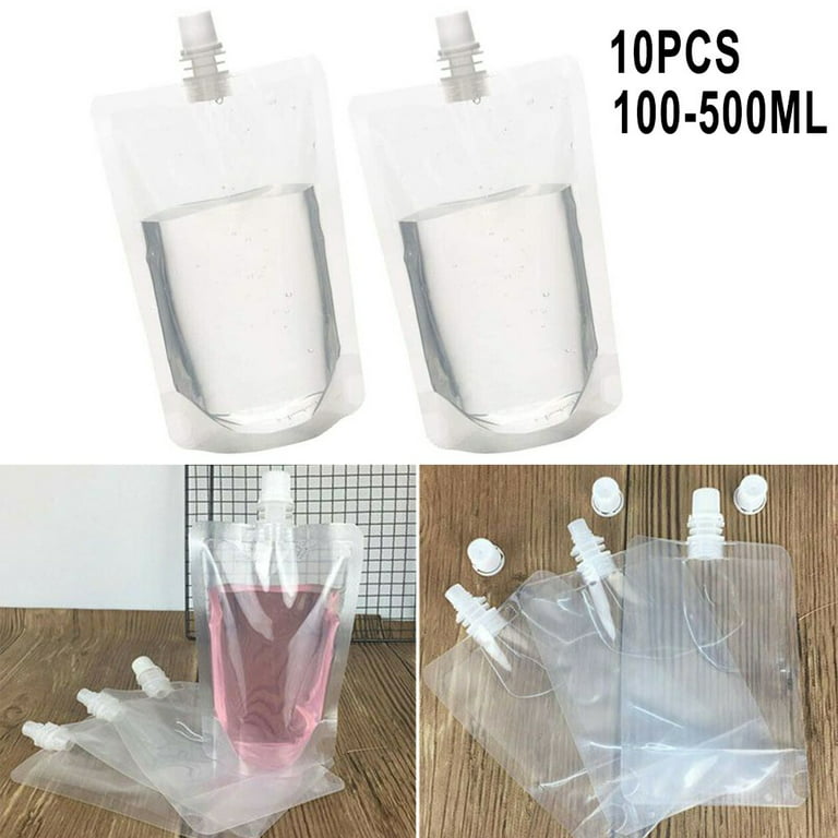 10Pcs 100-500ml Plastic Stand-up Drink Bags Spout Pouches For Liquid Juice  Milk