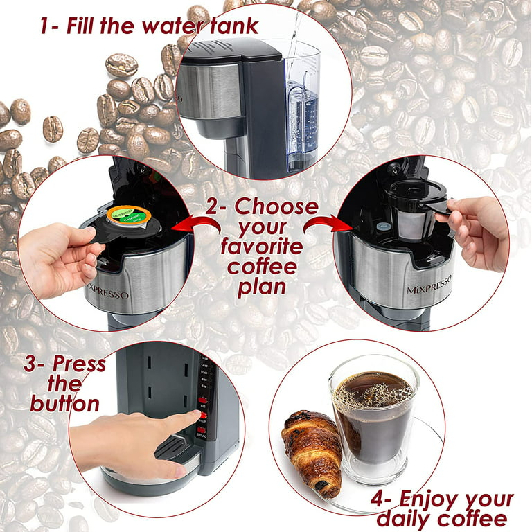 Mixpresso 2 in 1 Coffee Brewer Pods Compatible & Ground Coffee, Personal  Coffee Brewer Machine, Compact Size Mini Coffee Maker, Quick Brew  Technology