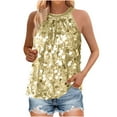 thumbnail image 3 of Wyobmus Womens Summer Sequin Tank Tops Sleeveless Sparkly Glitter Crew Neck Tops Dance Club Outfits Ruched Flowy Shiny Party ConcerT-Shirt S-2X Yellow, 3 of 4