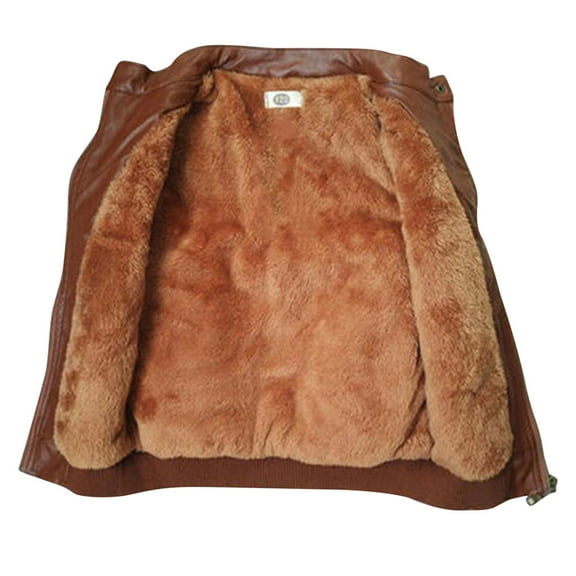 Otqutp Toddler Kids Little Boys Long Sleeve Thick Lined Leather Zipper Jacket 2-12 Years Spring Autumn Lightweight PU Coat for Boys(Brown,11-12 Years)