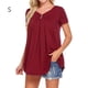 thumbnail image 2 of Sonducket Amart - Camiseta de mujer de manga corta con cuello en V y blusa holgada plisada Prendas para la parte del cuerpo Vino rojo S, 2 of 7