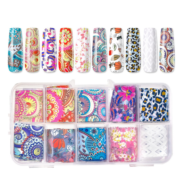 Makartt 10 Rolls Nail Foil Nail Art Stickers Folk Patterns Nail Foil