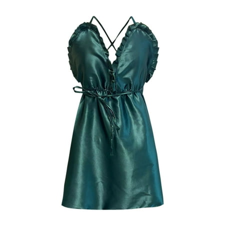 

BELLZELY Lingerie for Women Plus Size Clearance Ladies Fashion Solid Color Erotic Ruffle Cute Deep V Satin Cute Camisole Nightdress