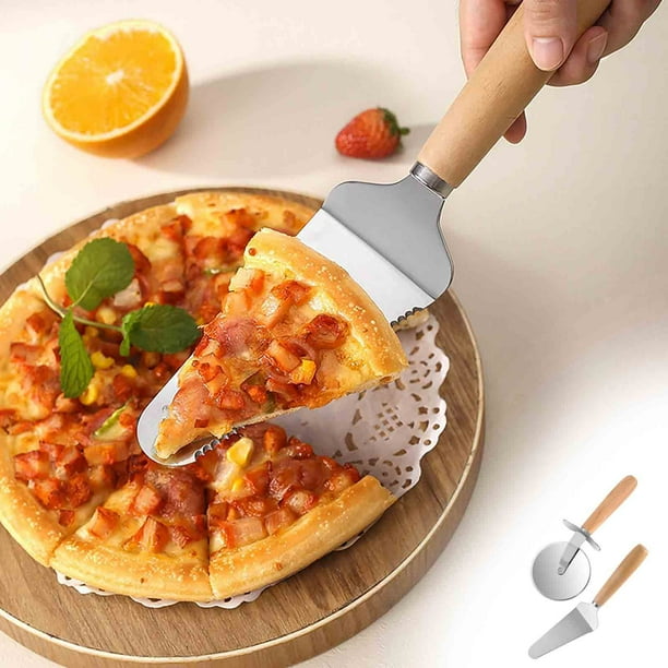 Pala para Pizza de Acero Inoxidable Xihbxyly con Mango de Madera Juego de 2 Piezas