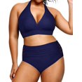 thumbnail image 5 of Yonique Womens Two Piece Plus Size Halter Bikini Swimsuits Tummy Control Bathing Suits High Waisted Swimwear, Navy, 5 of 5