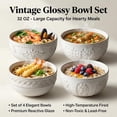 thumbnail image 3 of Artena Soup Bowls 32 OZ, Cereal Set of 4, Embossment Ceramic Ramen Bowl, 6.3 Inch White Salad Bowls, Large Dinner Bowl for Pho, Noodle, Pasta, Snack, Dishwasher Microwave Safe, Multiple Patterns, 3 of 3