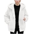 thumbnail image 6 of Enjoytime Womens Winter Coats Solid Color Fleece Long Sleeve Zip Up Jacket Plus Size Fashion Warm Hooded Outerwear White L, 6 of 9
