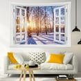 thumbnail image 2 of Snow Forest Tapestry Christmas Tree with Blue Ball Wall Hanging Tapestry Red Curtain Wood Window Tapestries for Living Room Bedroom Dorm Wall Decor, 2 of 4