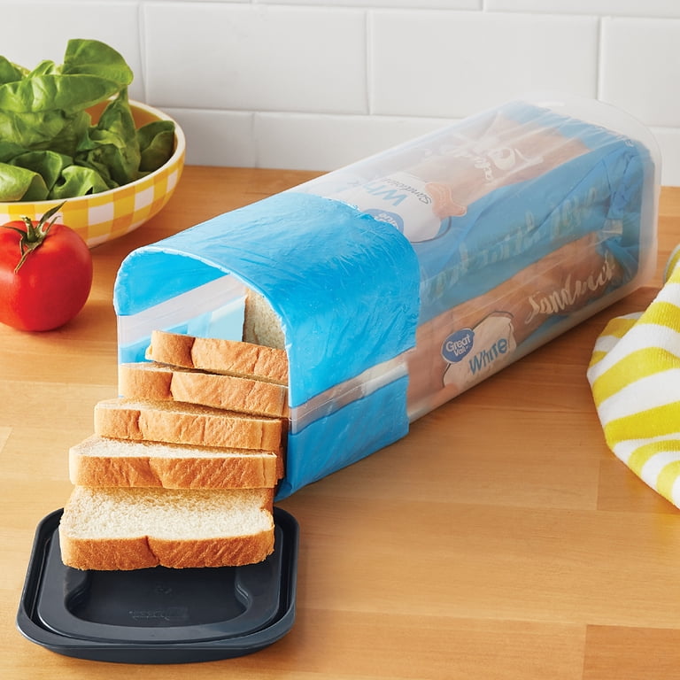 Mainstays Plastic Bread Bin, Bread Storage Keeper, Clear/Gray Lid