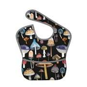 Bingfone Mess-Proof Baby Bib - Waterproof Bib For Baby Boy Or Girl With Food Catcher Pocket, Unisex-Mushrooms And Autumn Leaves