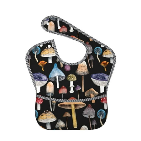 Bingfone Mess-Proof Baby Bib - Waterproof Bib For Baby Boy Or Girl With Food Catcher Pocket, Unisex-Mushrooms And Autumn Leaves