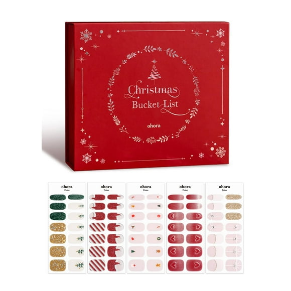 ohora Semi Cured Gel Nail Strips (2024 Christmas Bucket List Set (Limited Edition)) - Works with Any Nail Lamps, Salon-Quality, Long Lasting, Easy to Apply & Remove