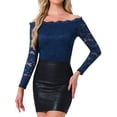 thumbnail image 1 of INSPIRAR CHIC Blusa de Encaje Floral para Mujeres con Hombros Descubiertos y Mangas Largas Transparentes M Azul Real, 1 of 6
