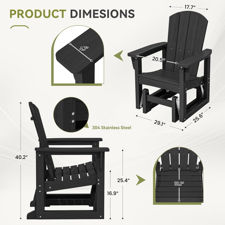SERWALL Single Glider Chair, HDPE Wood-Like Black photo 2