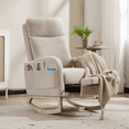 thumbnail image 2 of Resenkos Modern Rocking Chair with Wood Legs, Upholstered Glider, Comfy Armchair with Pocket, High Backrest, Beige, 2 of 11