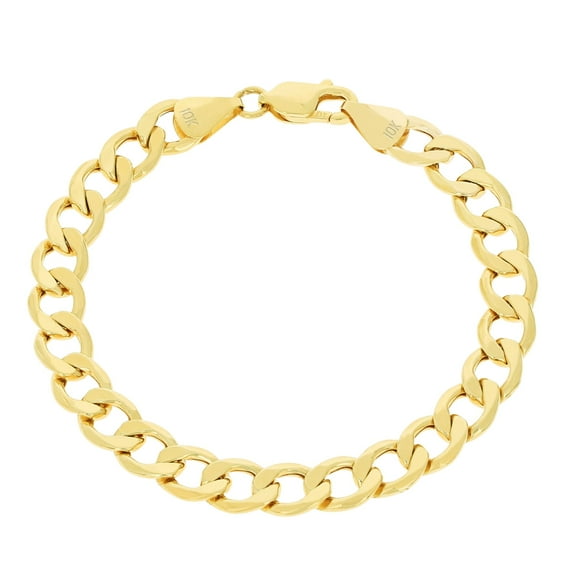 Nuragold 10k Real Yellow Gold Cuban Curb Link 7.5mm Chain Bracelet (7"-9") Italian Jewelry for Men & Women