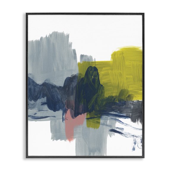 Stupell Industries Modern Lively Abstract Brush Strokes Blue Grey Yellow Black Framed Giclee Art, 11 x 14, by Bronwyn Baker