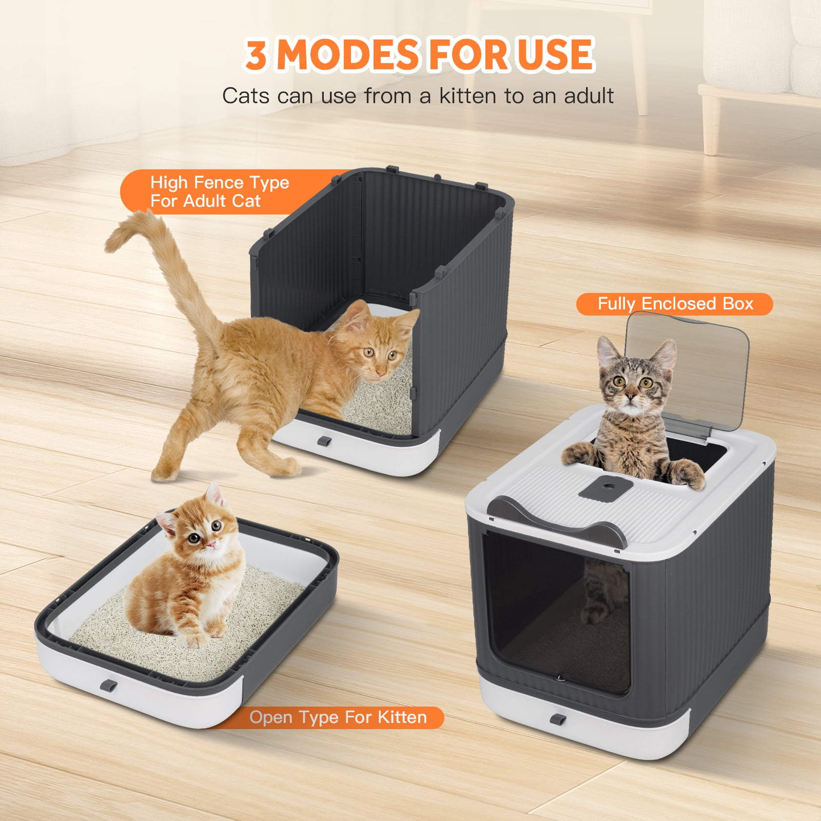 PHANCIR Enclosed Cat Litter Box with Lid, Easy to Clean with Includes Scoop & 4 Charcoal Deodorizer Bags