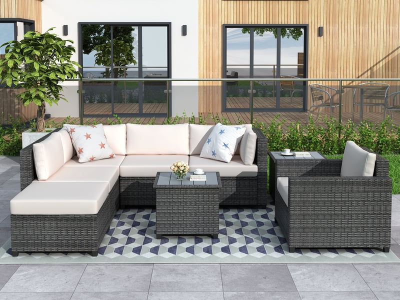 8 Piece Rattan Sectional Seating Group With Cushions Patio Furniture Sets Outdoor Wicker Sectional Walmart Com Walmart Com