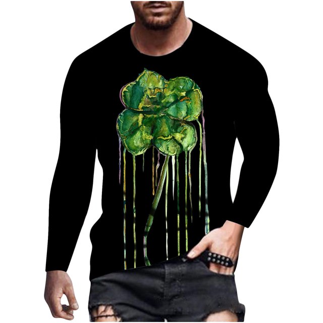 Camiseta de todos los días unisex para hombre Camiseta informal de manga larga con estampado gráfico en 3D del día de San Patricio Pompotops oipoqjl6695
