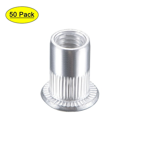 M6 Rivet Nuts Aluminium Alloy Knurled Flat Head Threaded Insert Nut Silver 50 pcs