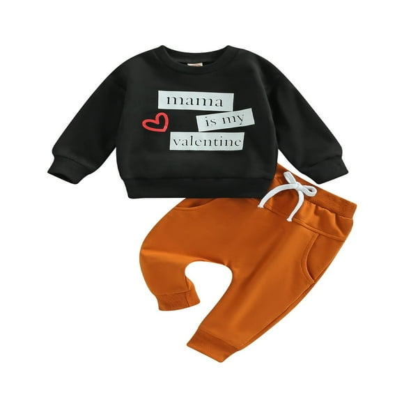 AMERTEER Toddler Baby Boy Girl Valentines Day Outfits Long Sleeve Heart Sweatshirts Tops Long Pants 2Pcs