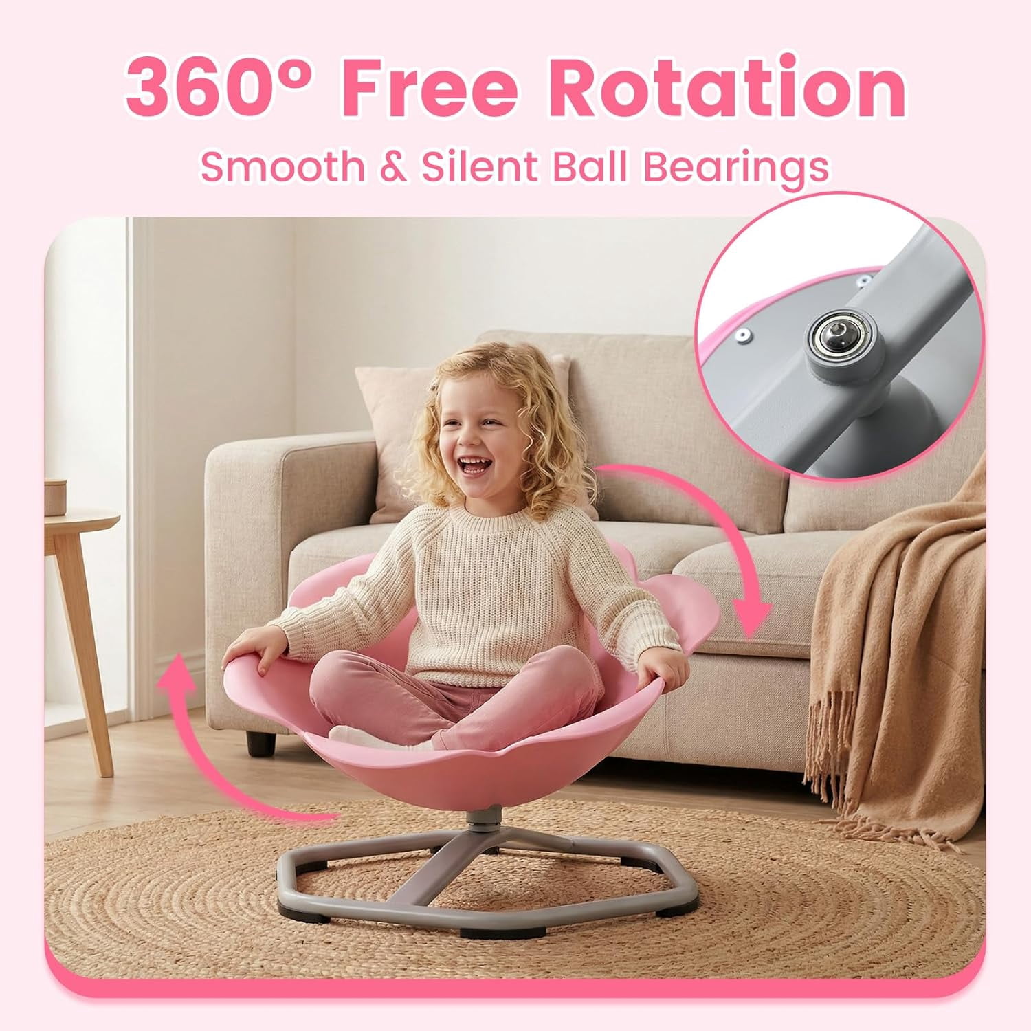 OLAKIDS Sensory Spinning Chair, Flower Shape 360° Swivel Seat for Autistic Kids Autism ADHD Children with Non-Slip Design, Sit and Spin Toy for Body Balance Coordination Training
