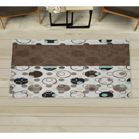 Abstract Decorative Rug, Circular Shaped Round Interlace Forms Retrospective Style Print Illustration, Quality Carpet for Bedroom Dorm and Living Room, 6 Sizes, Sepia White, by Ambesonne