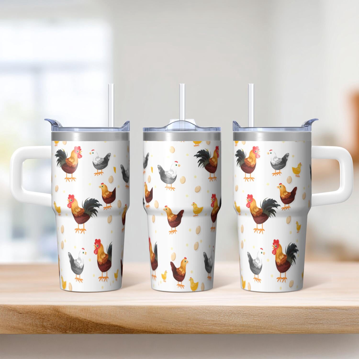 20oz Funny Chicken Tumbler with Handle Insulated Travel Mug Special Birthday Christmas Gift for Chicken Fans Women Men Cup Holder Friendly Durable Material Wide Mouth for Ice Office Home Daily Use