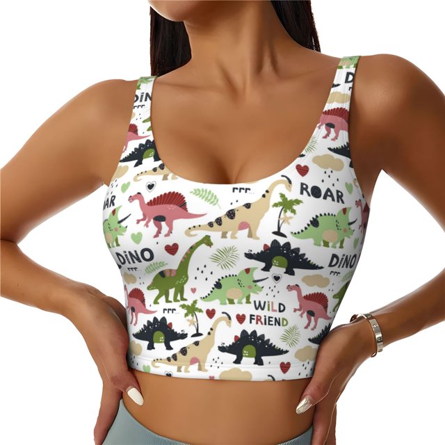 Balery Cute Dinosaurs Sujetadores deportivos con espalda cruzada para mujer, acolchados, sin costuras, de alto impacto, ideales para yoga, gimnasio, entrenamiento y fitness.-XX-Large