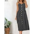 thumbnail image 5 of Spencer Women's Spaghetti Strap Dress Boho Tie Front Button Down Polka Dot Backless Swing Midi Bench Dress "Black,XL", 5 of 7