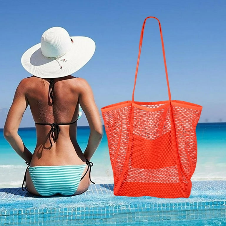 Large Beach Bag for Women, Mesh Tote Bag W/ Two Pockets Waterproof Pool Bag  Sandproof Shoulder Handbag for Picnic Vacation by LavaPop