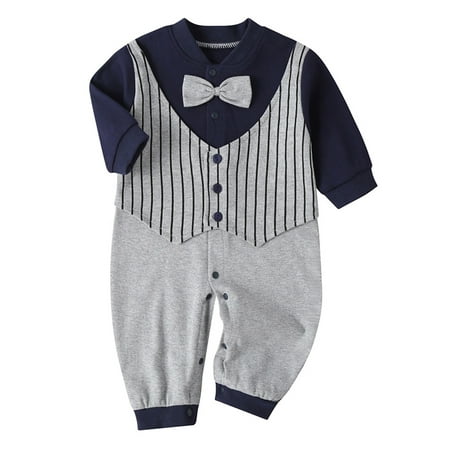 

PBaeM Newborn Baby Boys Striped Geometric Long Sleeve Bow-Tie Romper Sizes 0-12M