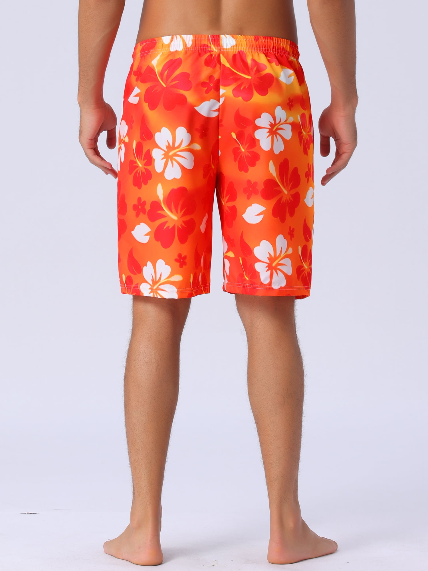 DARING DIVA Men's Floral Print Elastic Waist Drawstring Hawaiian Beach Swim Shorts 30 Red