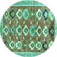 thumbnail image 1 of Ahgly Company Machine Washable Indoor Round Abstract Turquoise Blue Contemporary Area Rugs, 5' Round, 1 of 4