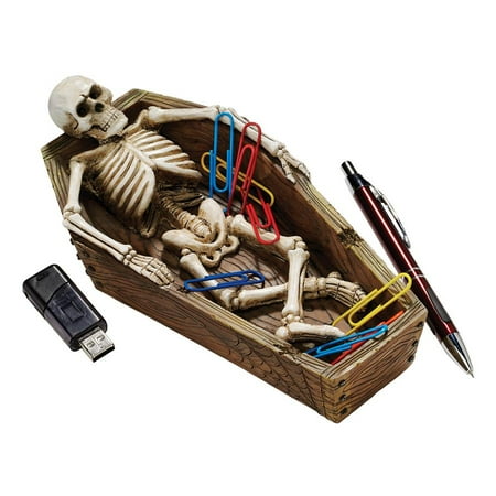 Lounging Skeleton Casket Catch-all Sculpture
