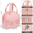 thumbnail image 2 of Lunch Bag for Women Insulated For Men PU leather Small Office Work lunch with Chenille Letters Leakproof Freezable Cooler Reusable Portable Box (White&Pink), 2 of 6