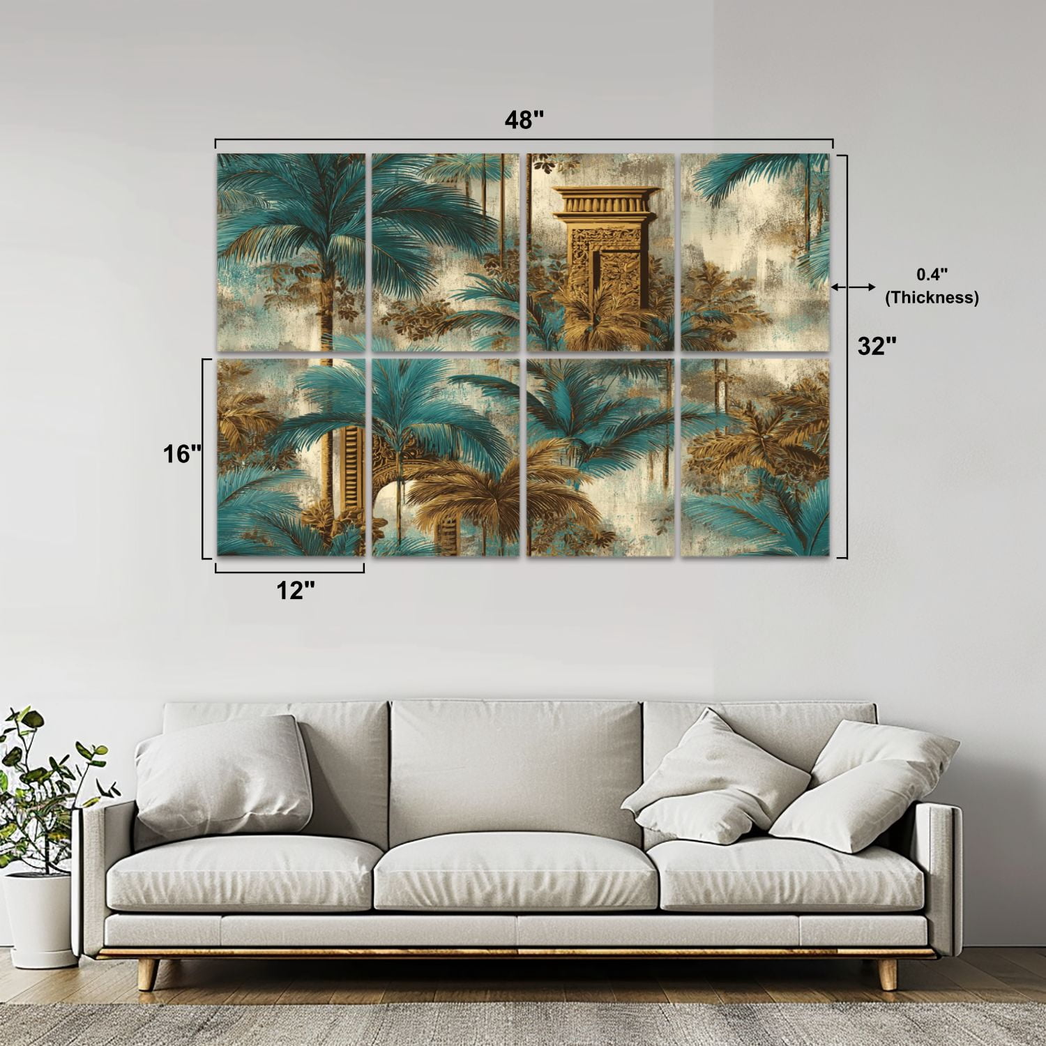 8 Pack Art Acoustic Panels Sound Absorbing Vintage Tropical Palm Trees Decorative Soundproof Wall Panels Self Adhesive for Nursery Game Room Bedroom 48"x32"