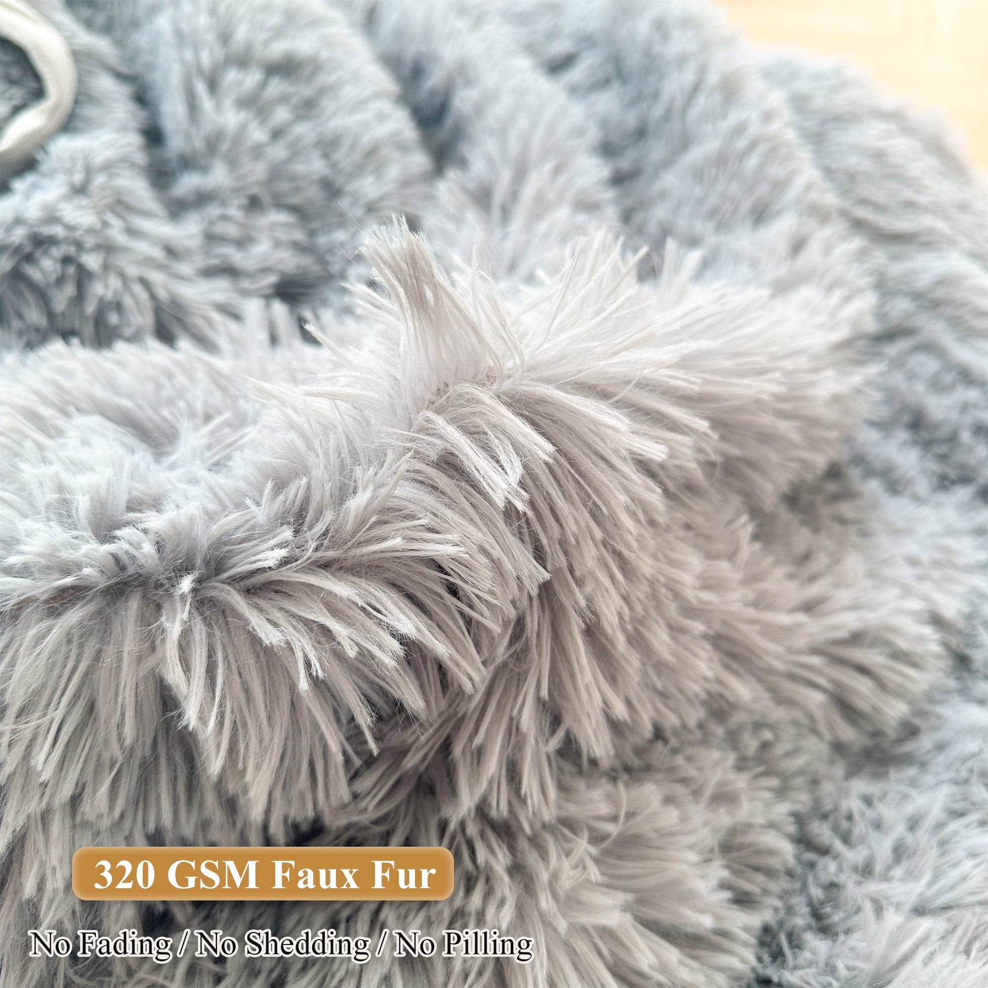 XeGe Fluffy Stuffed Animal Storage Bean Bag Cover(No Filler), Faux Fur Washable Ultra Soft Bean Bag Cover for Plush Toys or Textile,Plush Shaggy Large Beanbag for Adults Kids Teens, Light Grey