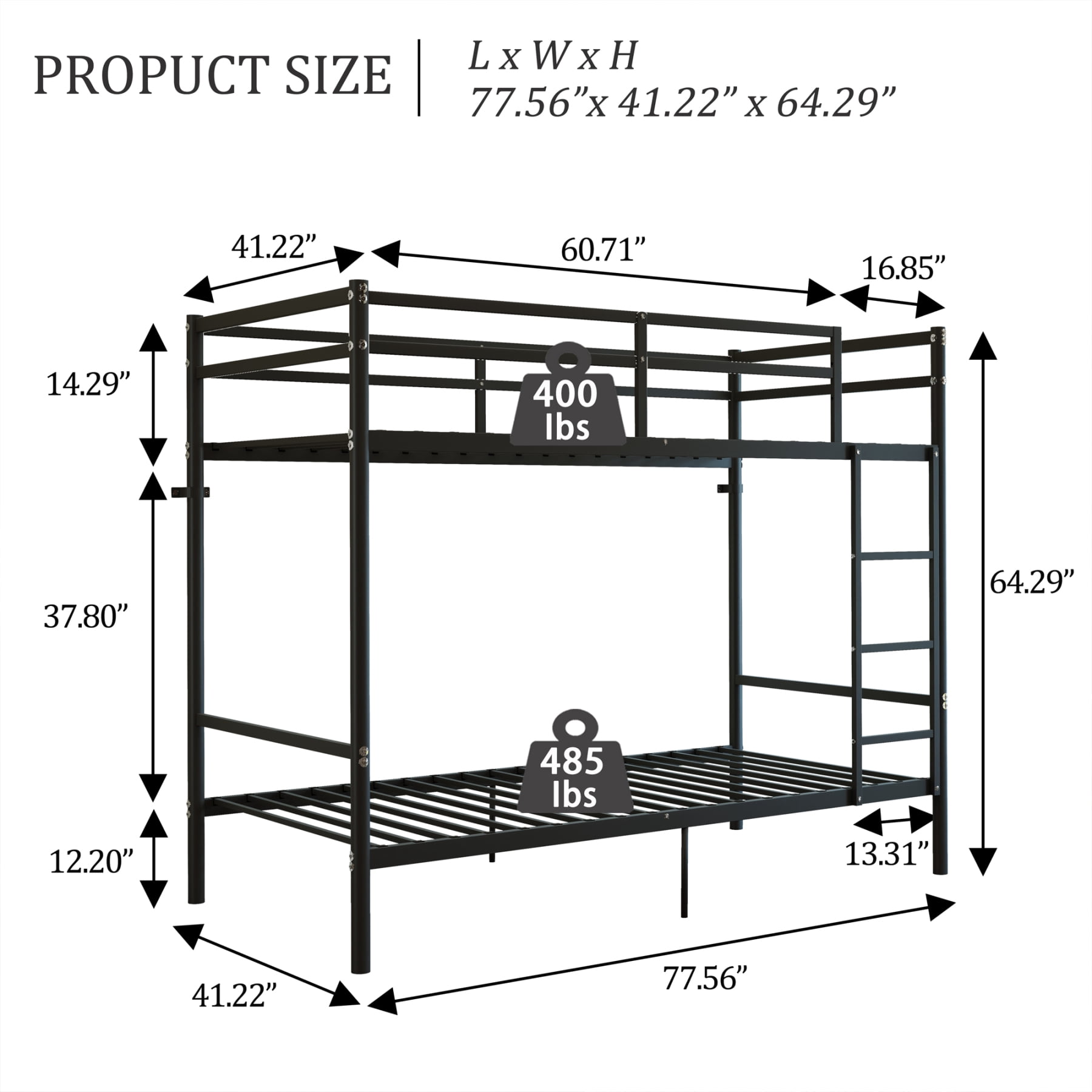 Leumius Metal Bunk Bed Twin Over Twin,Heavy Duty Steel Bunk Beds with Ladder & Full Guardrail,Black