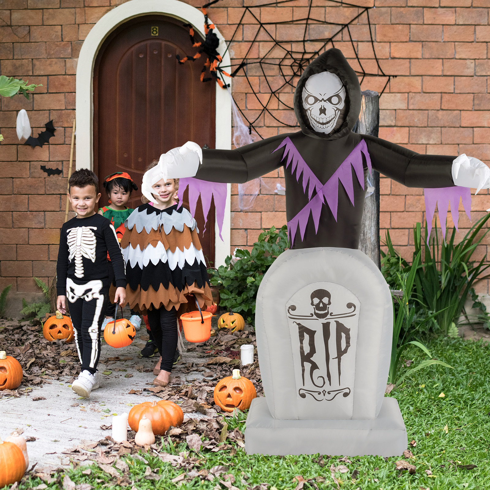 Astoutdoor 6ft Halloween Inflatable Grim Reaper and Grave Decoration with 3 LED Lights