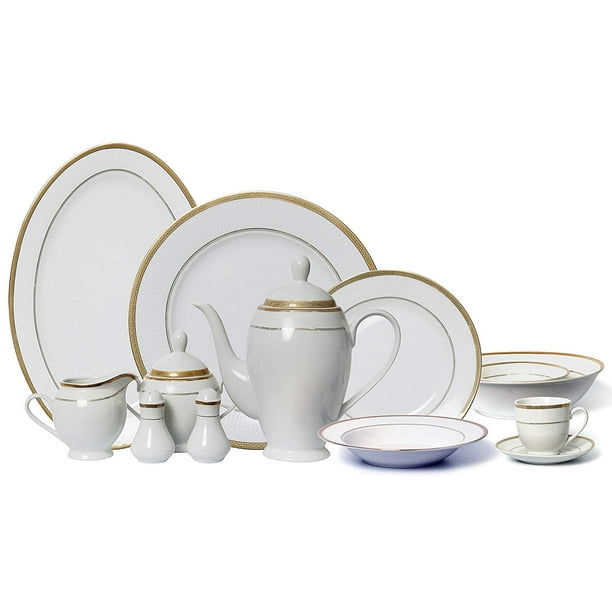 Euro Porcelain 57pc Banquet Dinnerware Set for 8, Luxury Bone China